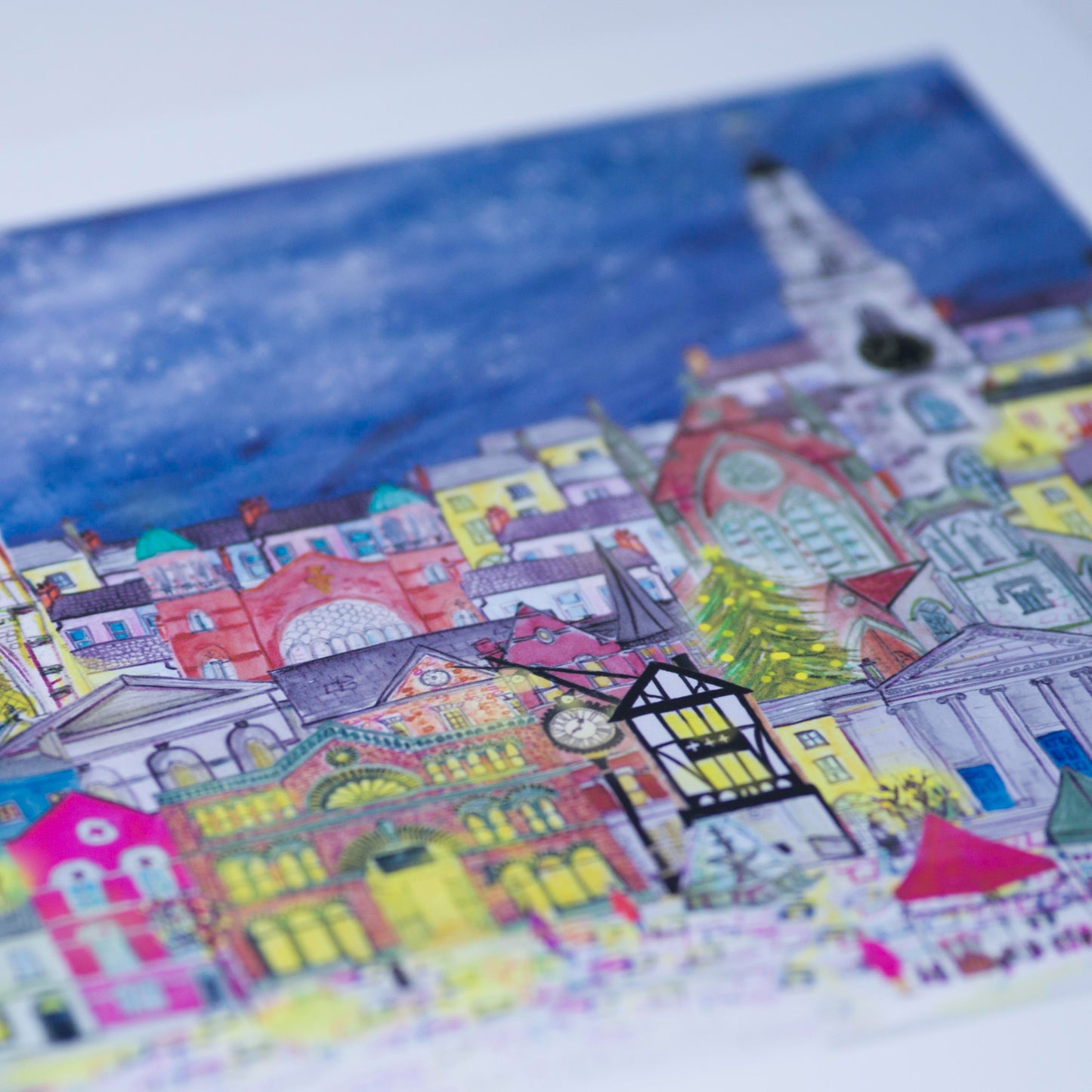 Under the Stars at Christmas in Cork City, Art Print