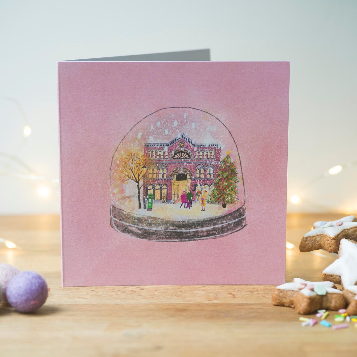 English Market Snow Globe, Greeting Card