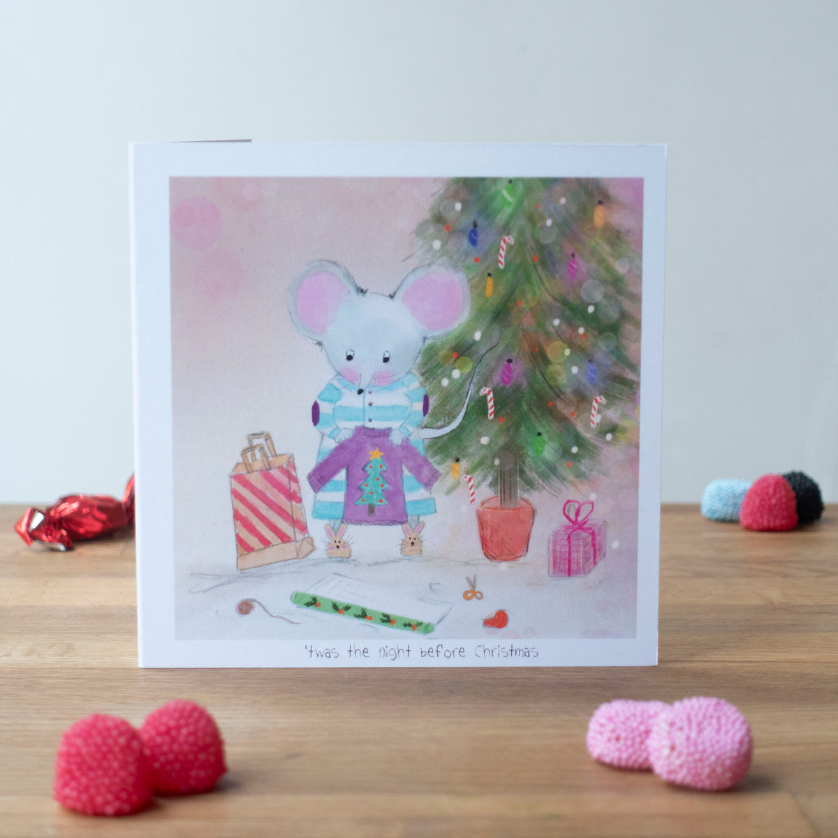 Wrapping Christmas Gifts. Greeting Card