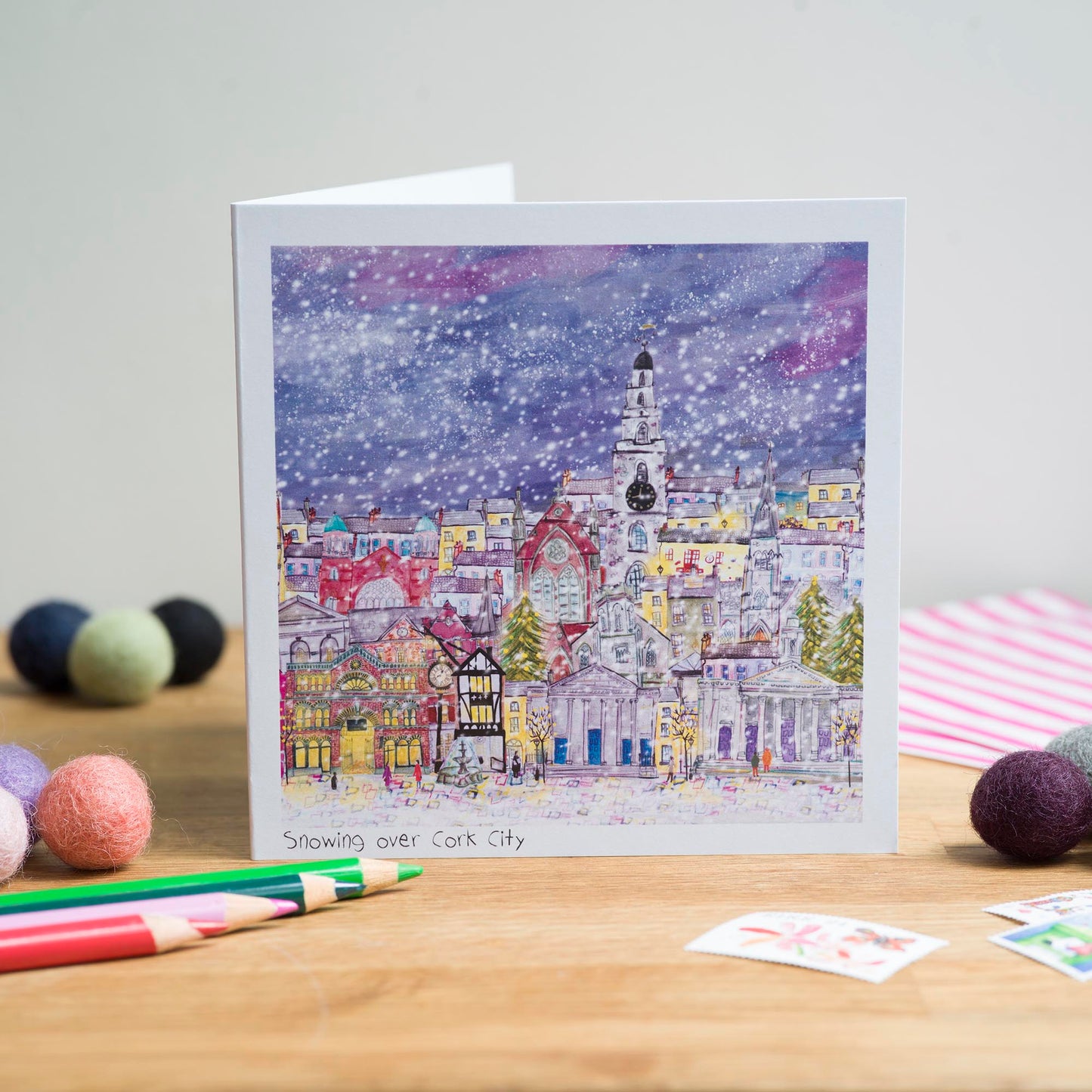 Snowing over Cork City, Greeting Card
