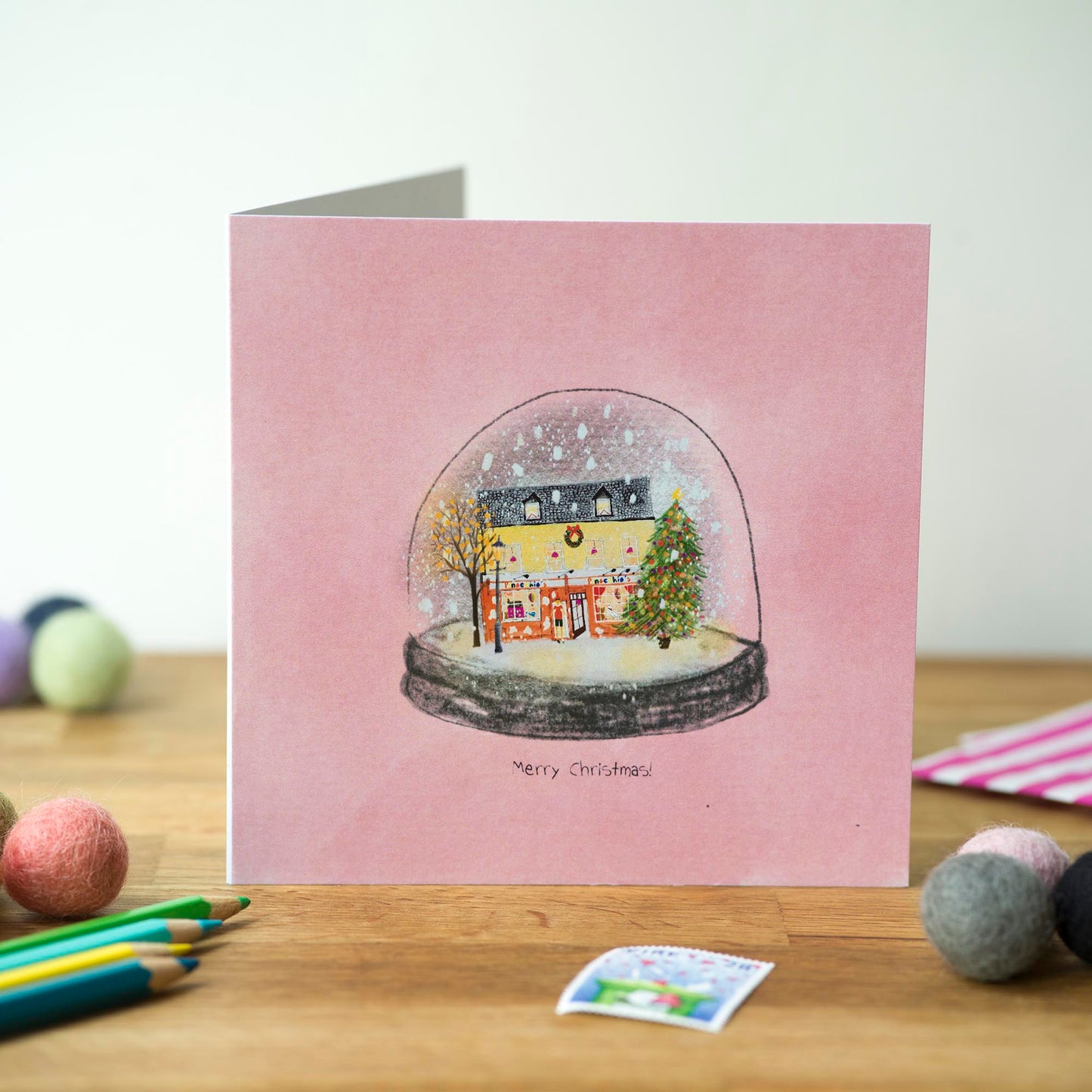 Pinocchio's Toy Shop Snow Globe, Cork City, Greeting Card