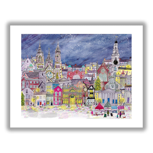 Under the Stars at Christmas in Cork City, Art Print