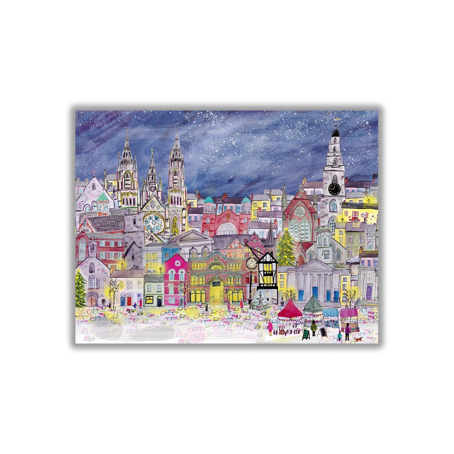 Under the Stars at Christmas in Cork City, Art Print